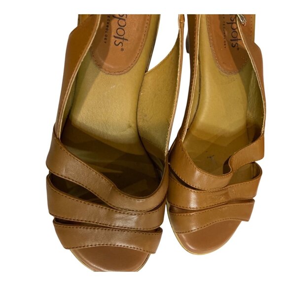 Sandals Heels Leather Slingback 3” Wedge Block Style Women’s Size 7.5W Brown - Picture 1 of 9